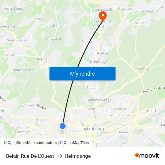 Belair, Rue De L'Ouest to Helmdange map
