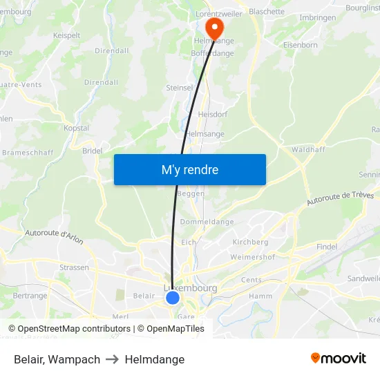 Belair, Wampach to Helmdange map