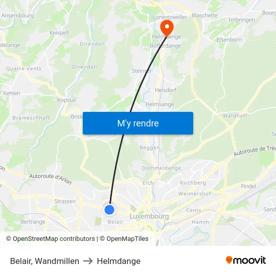 Belair, Wandmillen to Helmdange map