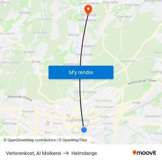 Verlorenkost, Al Molkerei to Helmdange map