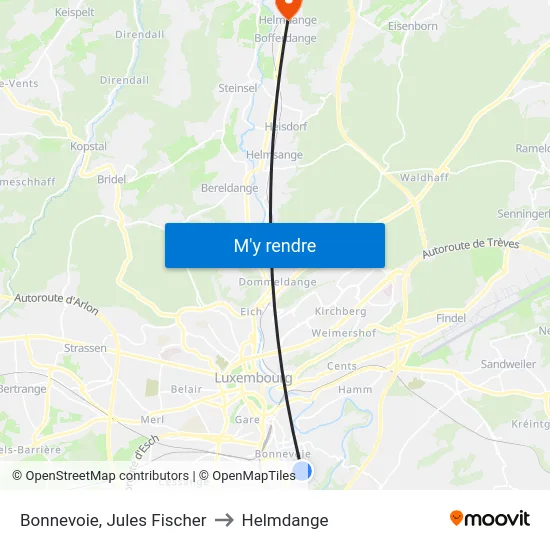 Bonnevoie, Jules Fischer to Helmdange map