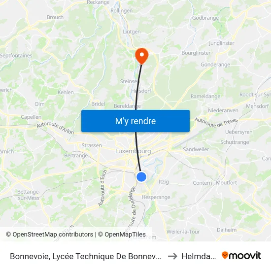 Bonnevoie, Lycée Technique De Bonnevoie/Quais to Helmdange map