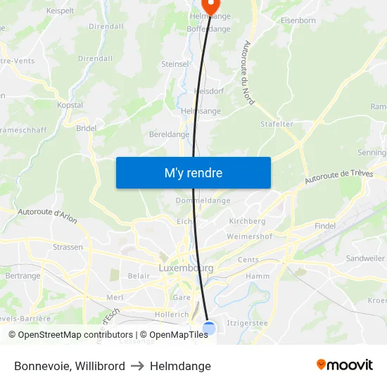 Bonnevoie, Willibrord to Helmdange map
