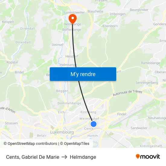 Cents, Gabriel De Marie to Helmdange map