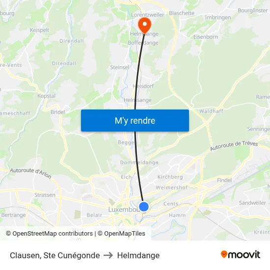 Clausen, Ste Cunégonde to Helmdange map