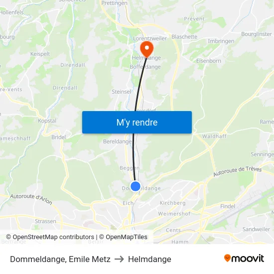 Dommeldange, Emile Metz to Helmdange map