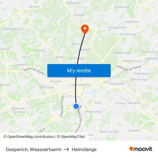 Gasperich, Waassertuerm to Helmdange map