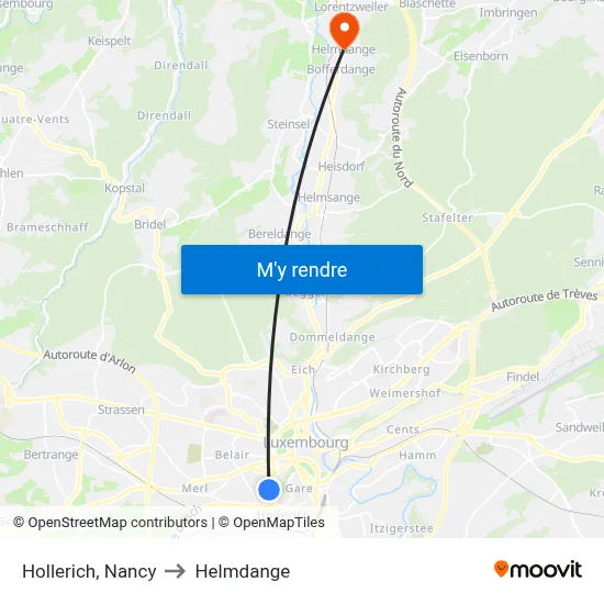 Hollerich, Nancy to Helmdange map