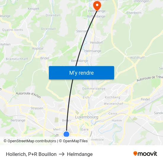 Hollerich, P+R Bouillon to Helmdange map