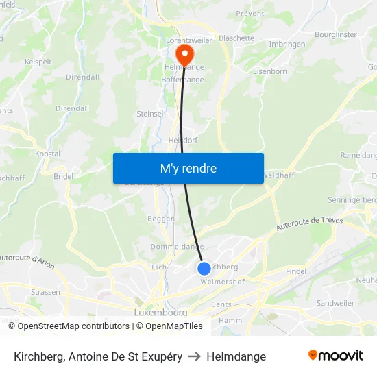 Kirchberg, Antoine De St Exupéry to Helmdange map