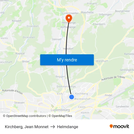 Kirchberg, Jean Monnet to Helmdange map