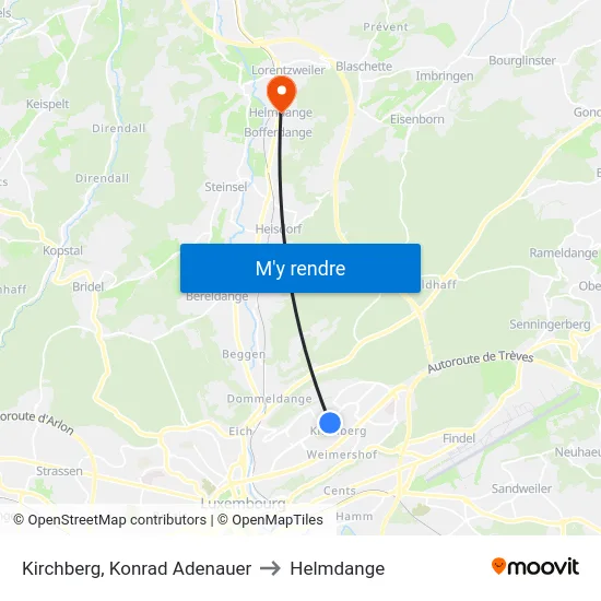 Kirchberg, Konrad Adenauer to Helmdange map