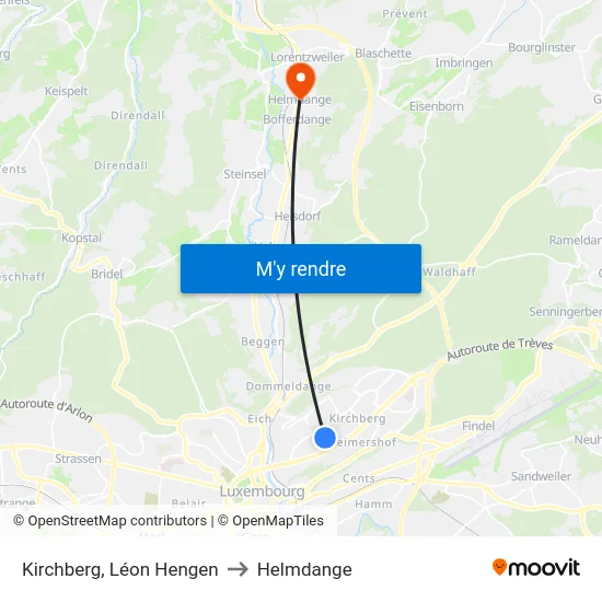 Kirchberg, Léon Hengen to Helmdange map
