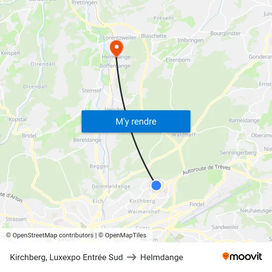 Kirchberg, Luxexpo Entrée Sud to Helmdange map