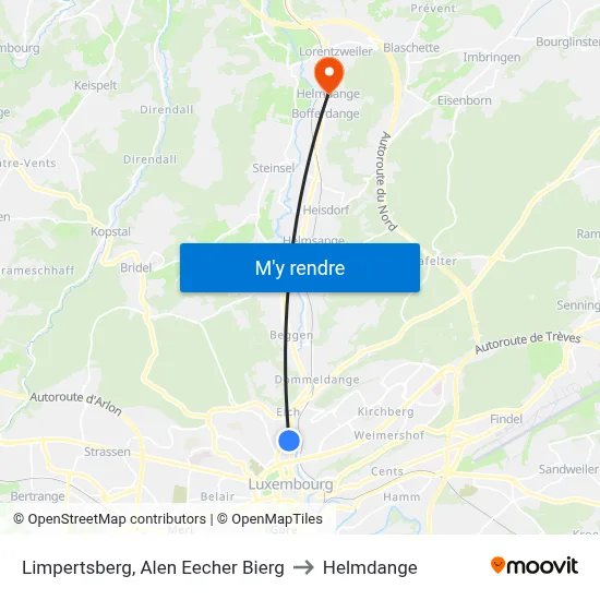 Limpertsberg, Alen Eecher Bierg to Helmdange map