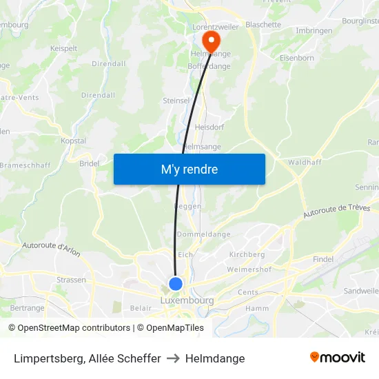 Limpertsberg, Allée Scheffer to Helmdange map