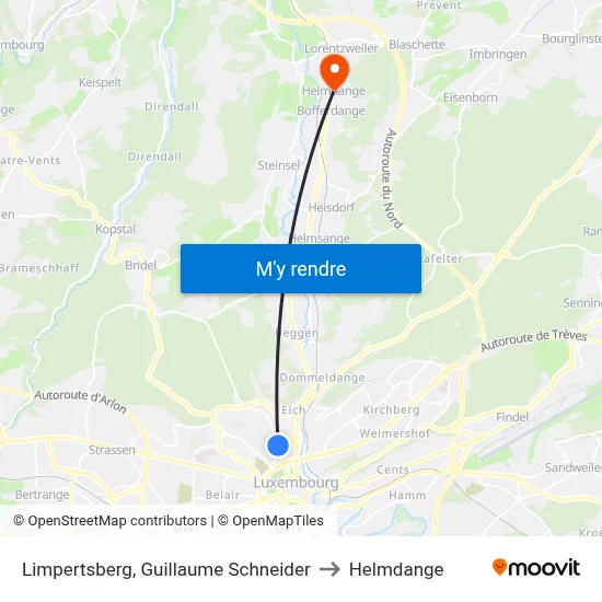 Limpertsberg, Guillaume Schneider to Helmdange map
