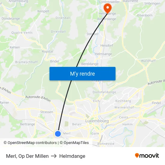 Merl, Op Der Millen to Helmdange map