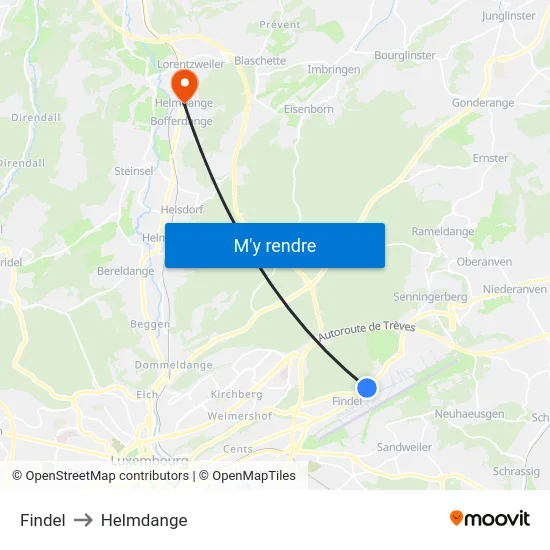 Findel to Helmdange map