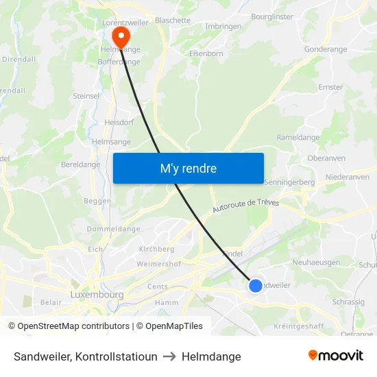 Sandweiler, Kontrollstatioun to Helmdange map