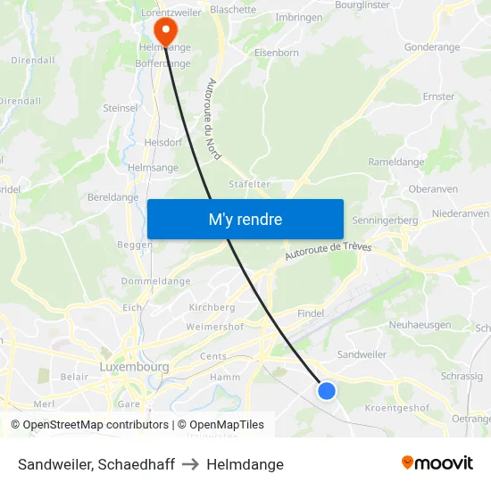 Sandweiler, Schaedhaff to Helmdange map