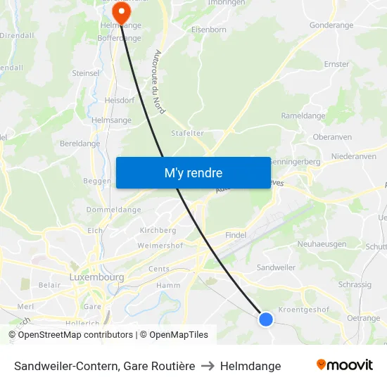 Sandweiler-Contern, Gare Routière to Helmdange map