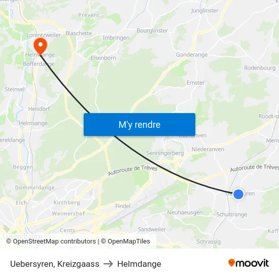 Uebersyren, Kreizgaass to Helmdange map