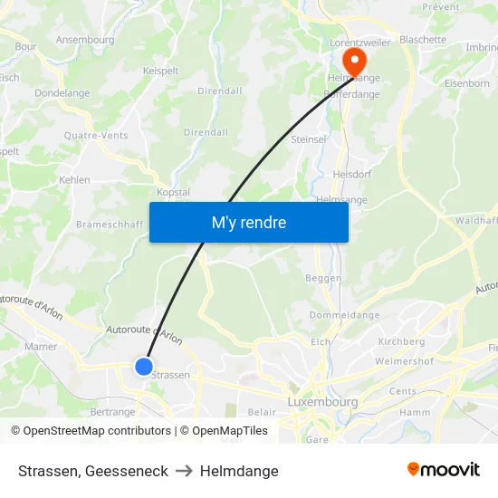 Strassen, Geesseneck to Helmdange map