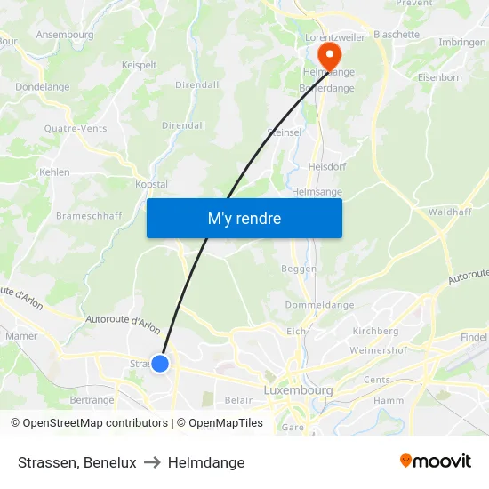 Strassen, Benelux to Helmdange map