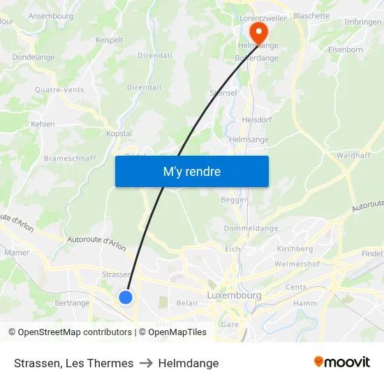 Strassen, Les Thermes to Helmdange map