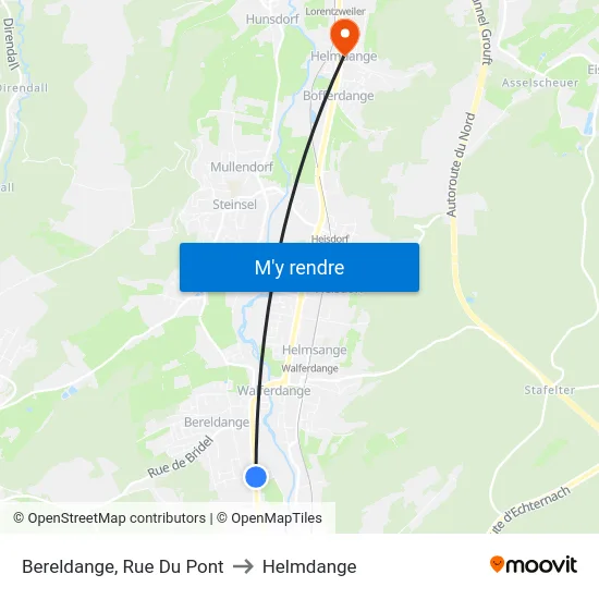 Bereldange, Rue Du Pont to Helmdange map