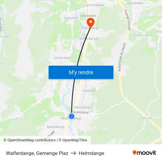 Walferdange, Gemenge Plaz to Helmdange map