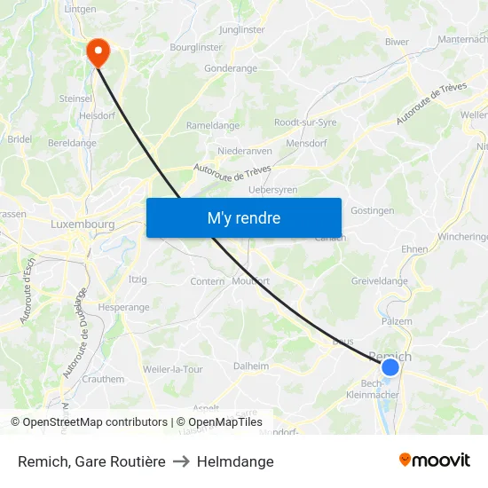 Remich, Gare Routière to Helmdange map