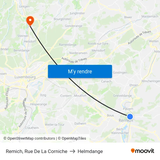 Remich, Rue De La Corniche to Helmdange map
