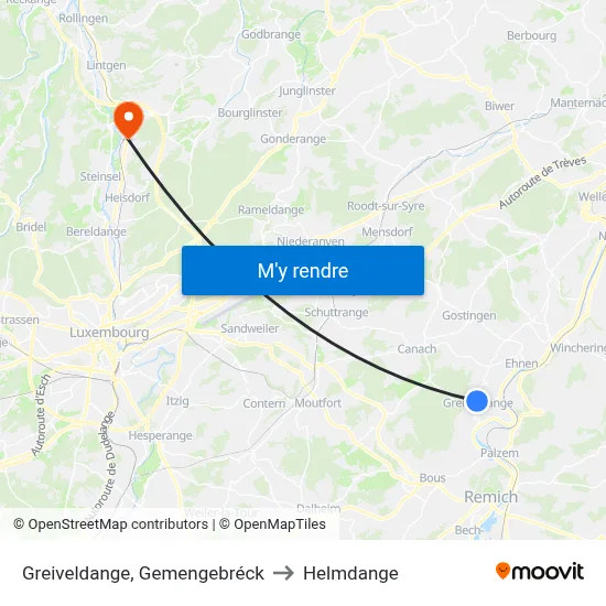 Greiveldange, Gemengebréck to Helmdange map