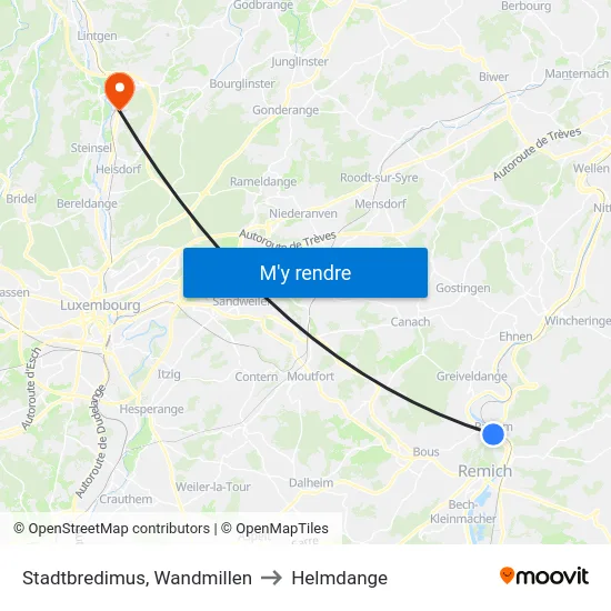 Stadtbredimus, Wandmillen to Helmdange map
