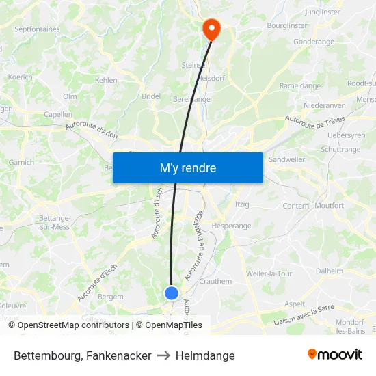 Bettembourg, Fankenacker to Helmdange map
