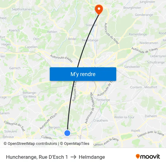 Huncherange, Rue D'Esch 1 to Helmdange map