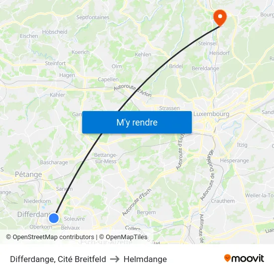 Differdange, Cité Breitfeld to Helmdange map