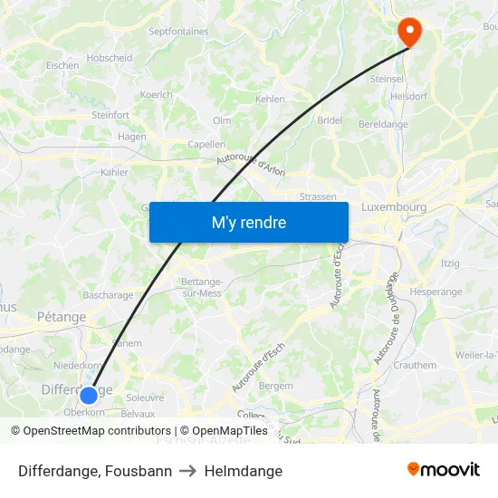 Differdange, Fousbann to Helmdange map