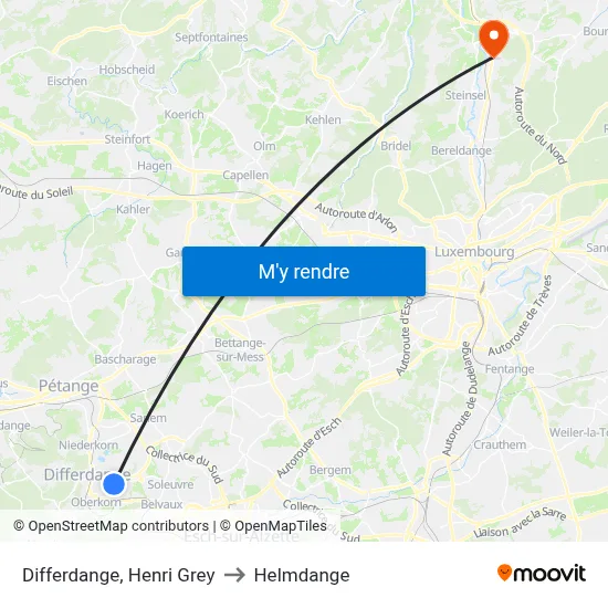 Differdange, Henri Grey to Helmdange map