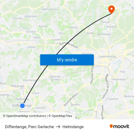 Differdange, Parc Gerlache to Helmdange map