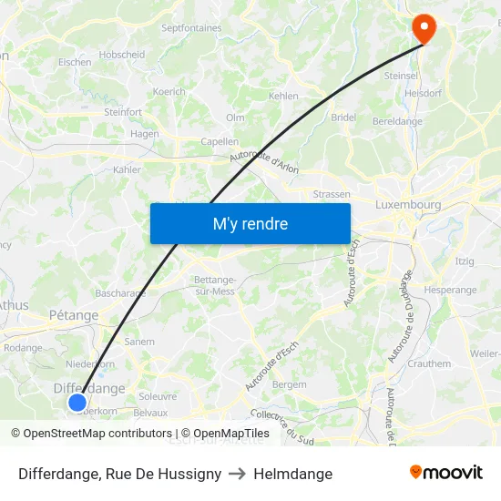 Differdange, Rue De Hussigny to Helmdange map