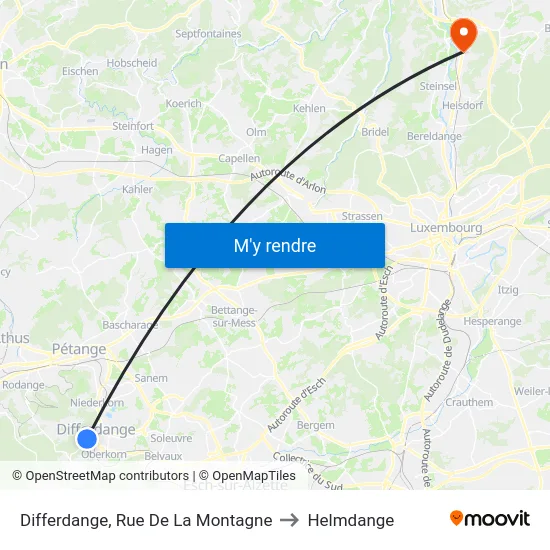 Differdange, Rue De La Montagne to Helmdange map