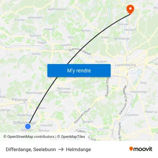Differdange, Seelebunn to Helmdange map