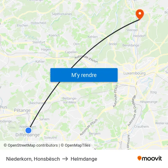 Niederkorn, Honsbësch to Helmdange map