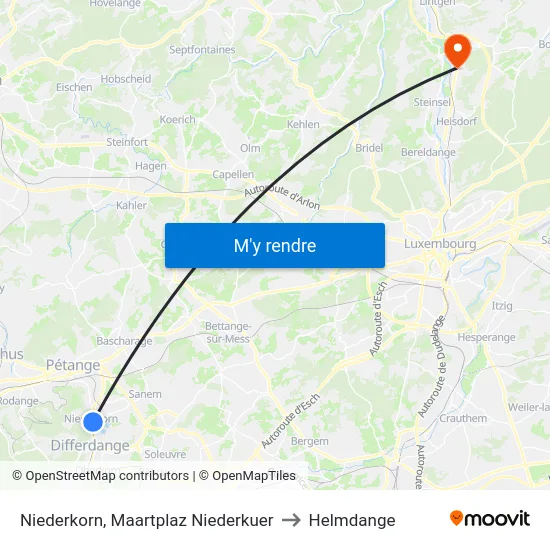 Niederkorn, Maartplaz Niederkuer to Helmdange map