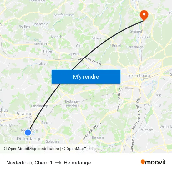 Niederkorn, Chem 1 to Helmdange map