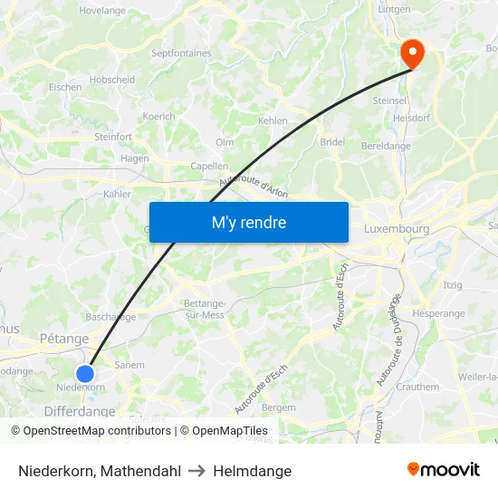 Niederkorn, Mathendahl to Helmdange map