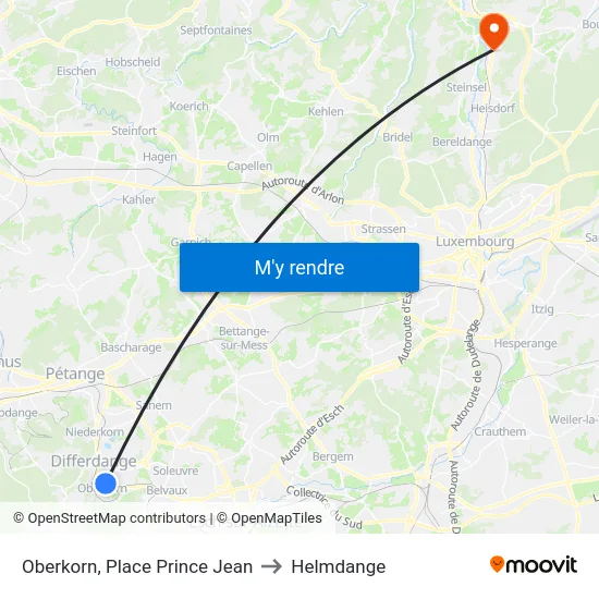 Oberkorn, Place Prince Jean to Helmdange map